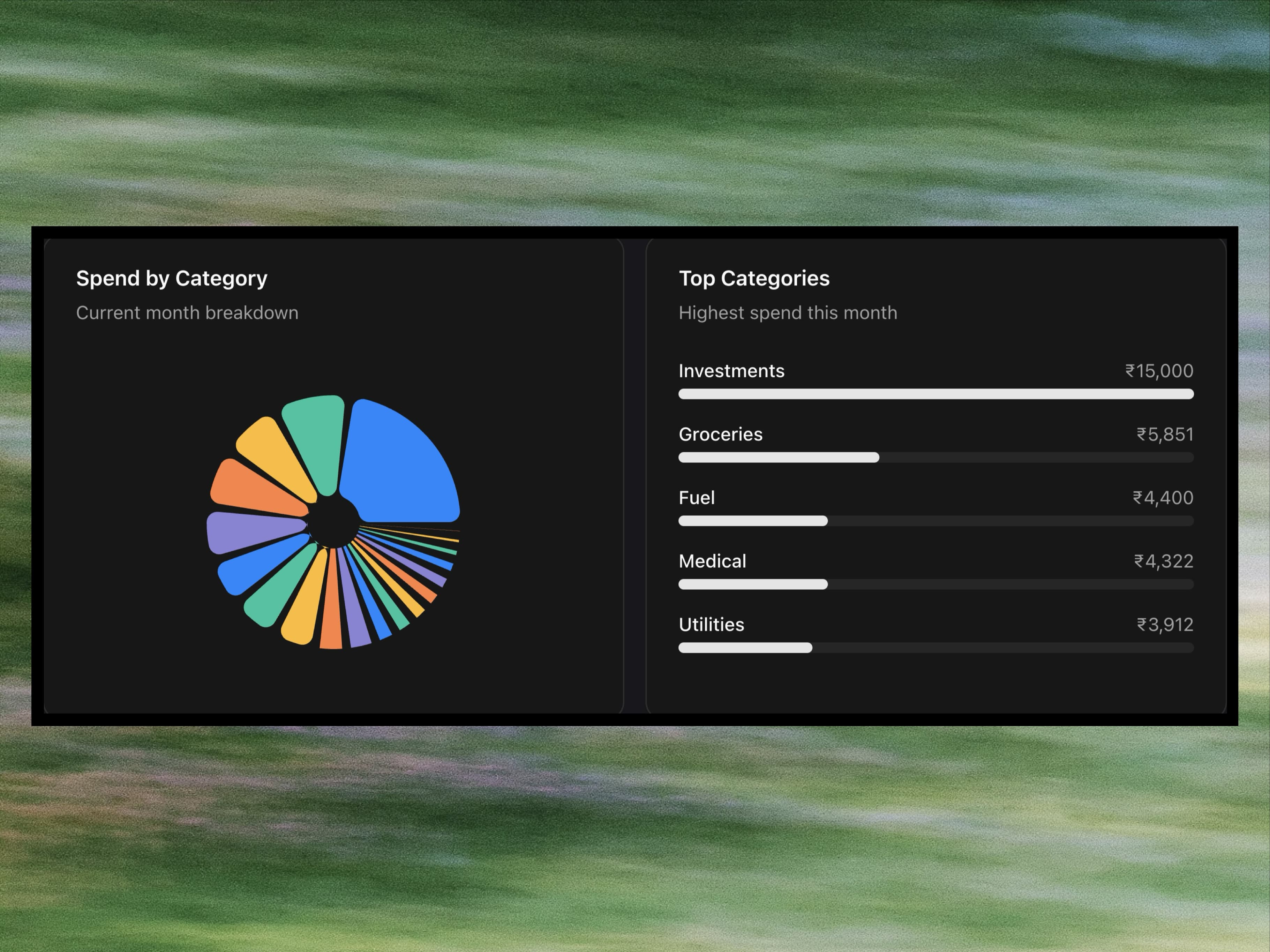 Income versus spending analytics on the Blipko dashboard