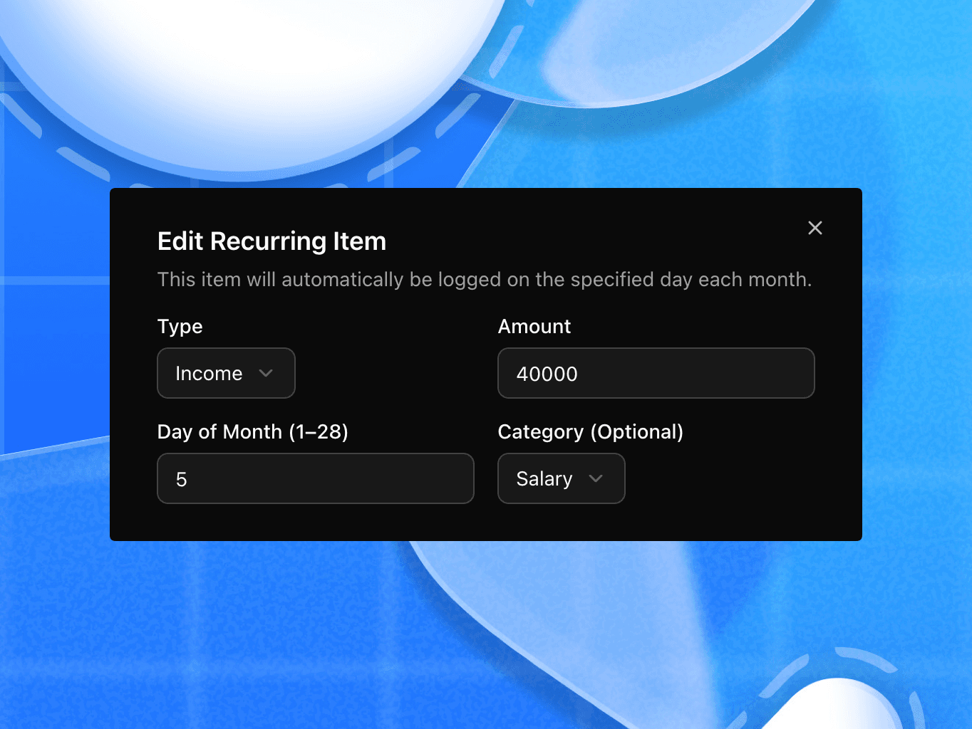 Rule form open on Income, the grouped income-category select expanded