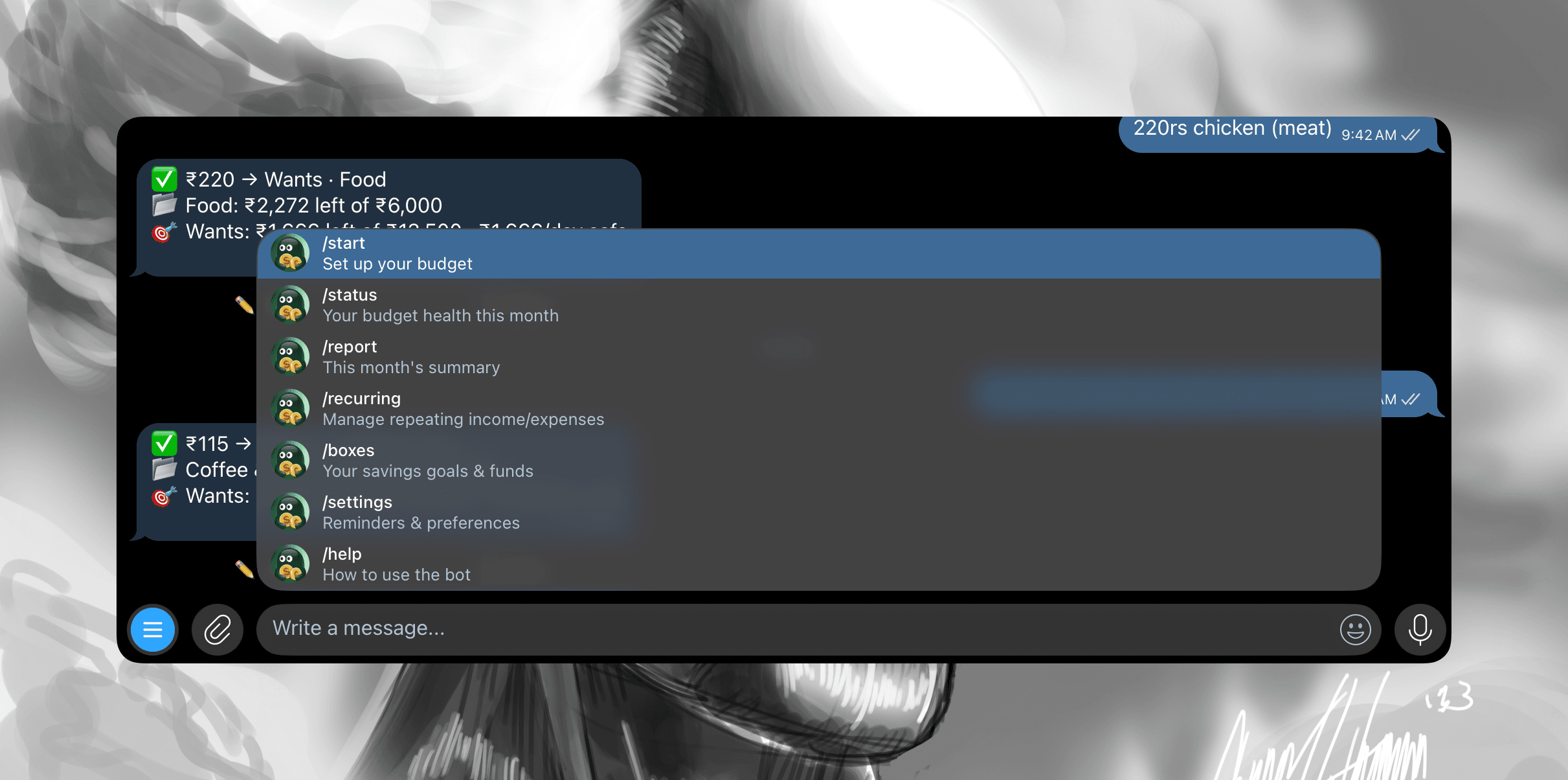 The Blipko dashboard showing bucket budgets and recent spending
